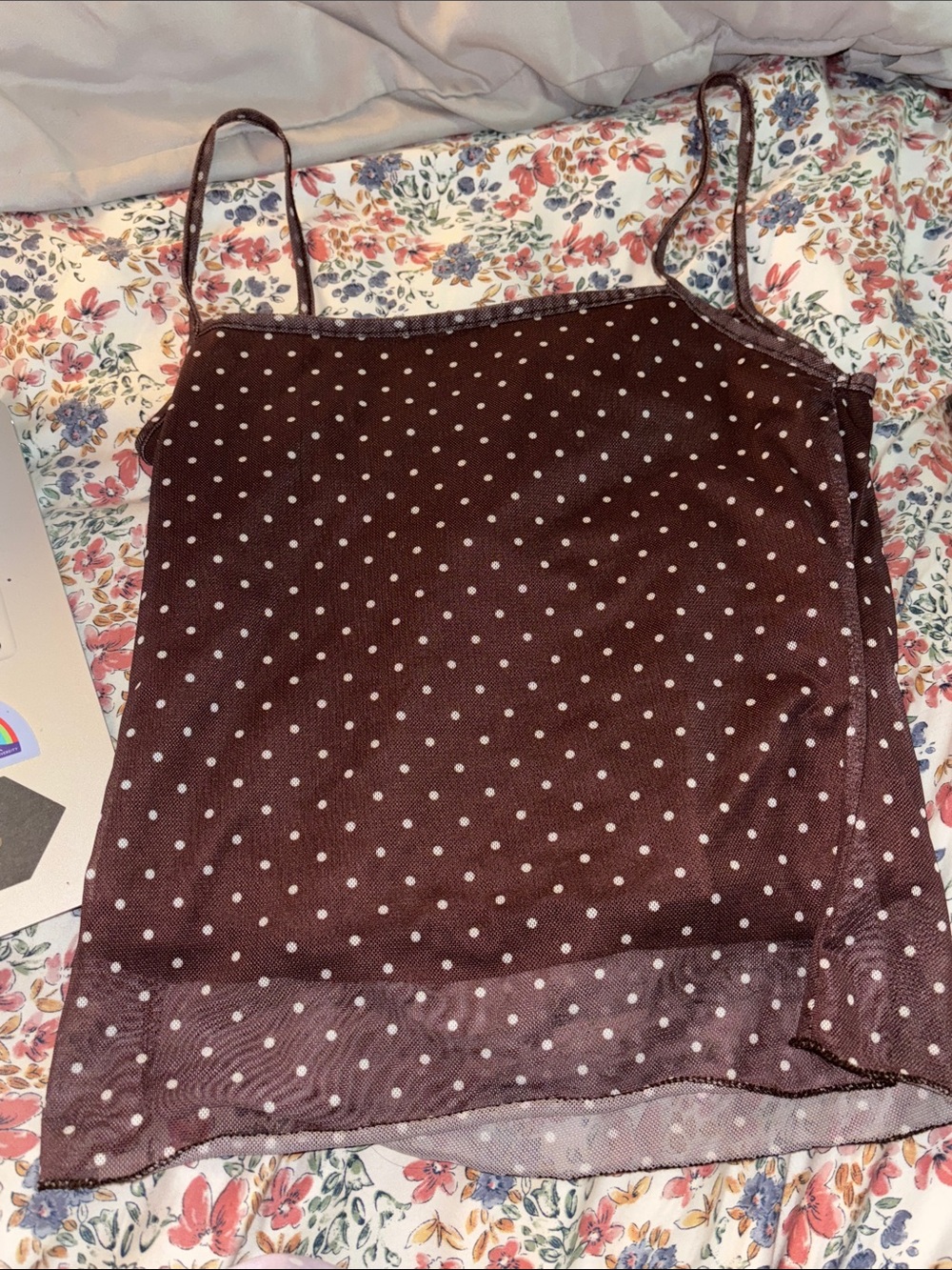 See You Monday Brown Polka Dot Mesh Tank Top